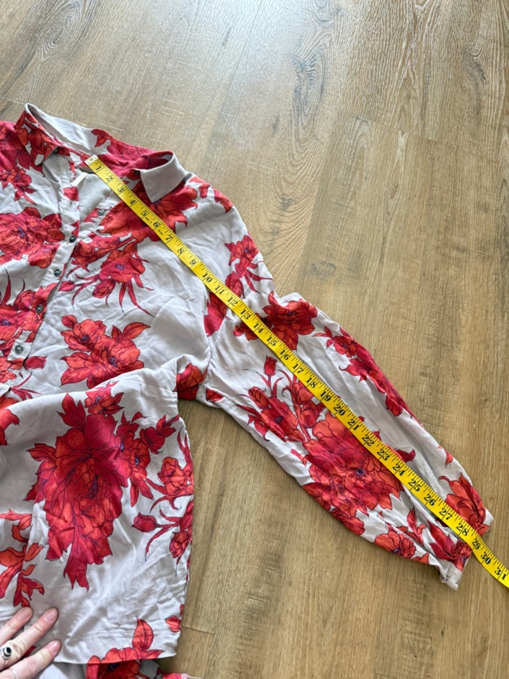 Free People Floral Long Sleeve Mini Dress Boho Grey Red OVersized XS - Picture 9 of 9